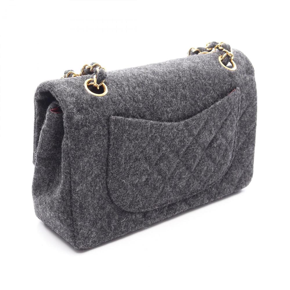 Chanel Bag Gray Wool Double Flap Shoulder Matelasse Gray